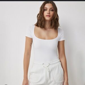 Ardent White Ribbed Scoop Neck body suit
